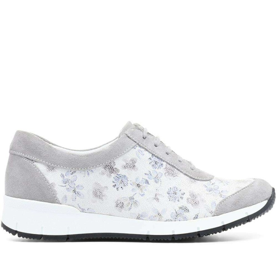 Women'S * | Fly Flot Sneakers Women'S Lace-Up Grey Floral Print Sneaker Cal31015 / 317 914 / 317 914