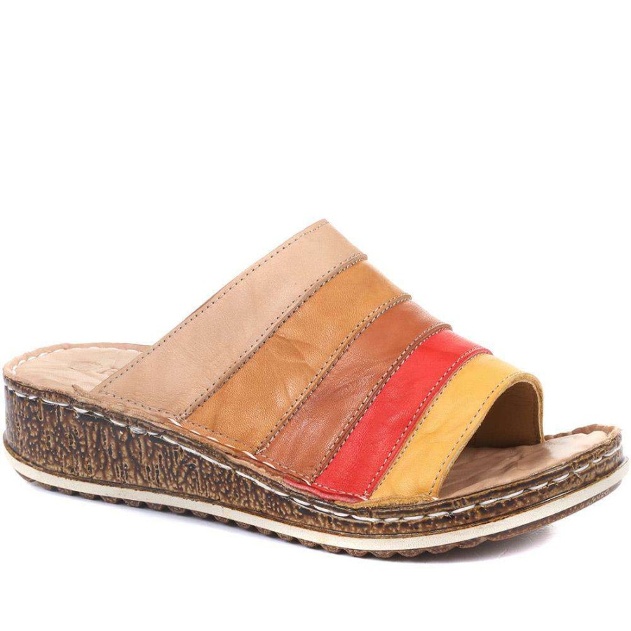 Women'S * | Pavers Bright Low Wedge Leather Sandals Cay33031 / 320 634 / 320 634 Tan Multi