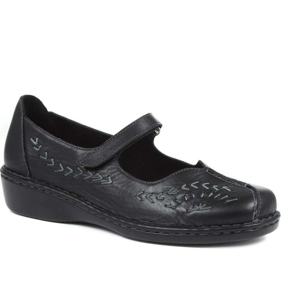 Women'S * | Pavers Wide Fit Touch Fasten Mary Jane As2400 / 308 534 Black