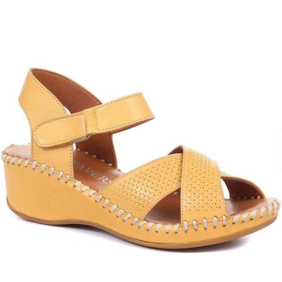 Women'S * | Pavers Ladies Cushioned Leather Wedge Sandals Ynr33001 / 320 030 / 320 030 Mustard