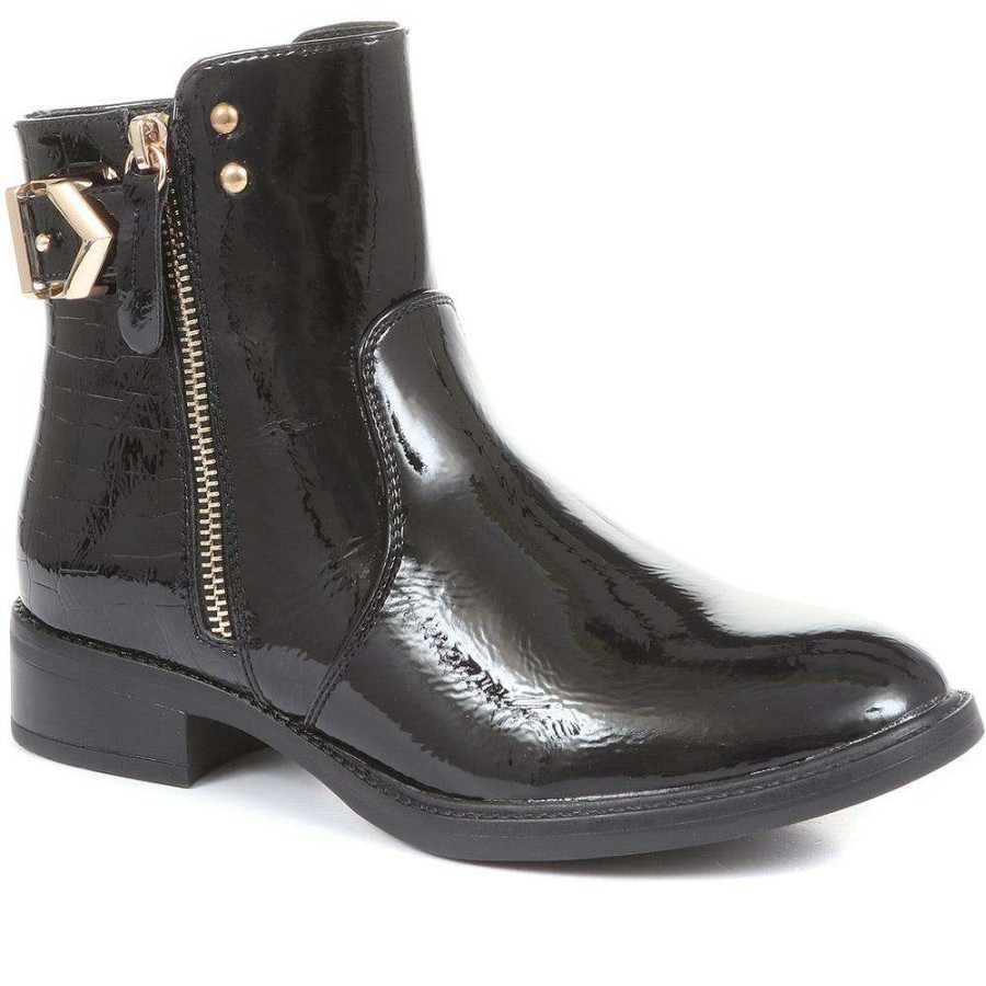 Women'S * | Bellissimo Flat Ankle Boots Belwbi34047 / 320 452 Black Patent