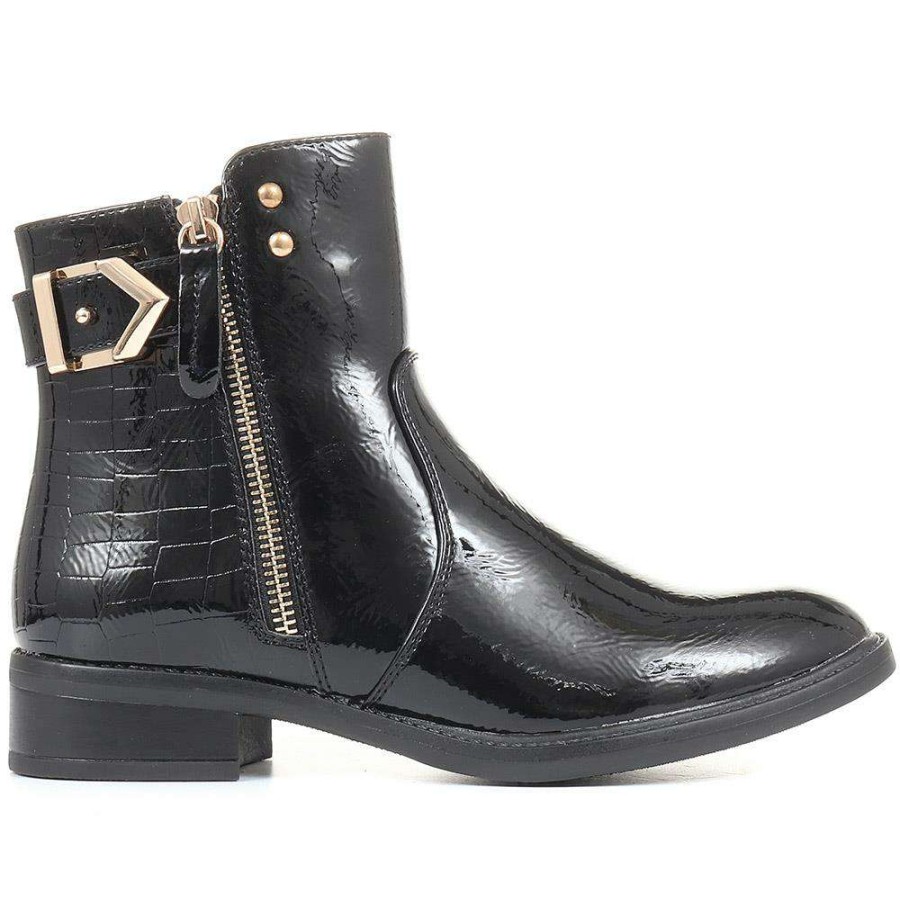 Women'S * | Bellissimo Flat Ankle Boots Belwbi34047 / 320 452 Black Patent