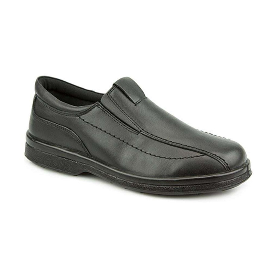 Women'S * | Pavers Wide Fit Leather Slip On Shoes For Men Raj1801 / 145 886 Black