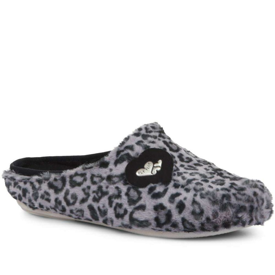 Women'S * | Fly Flot Wide Fit Ladies Slippers Fly32065 / 319 498 Grey Leopard