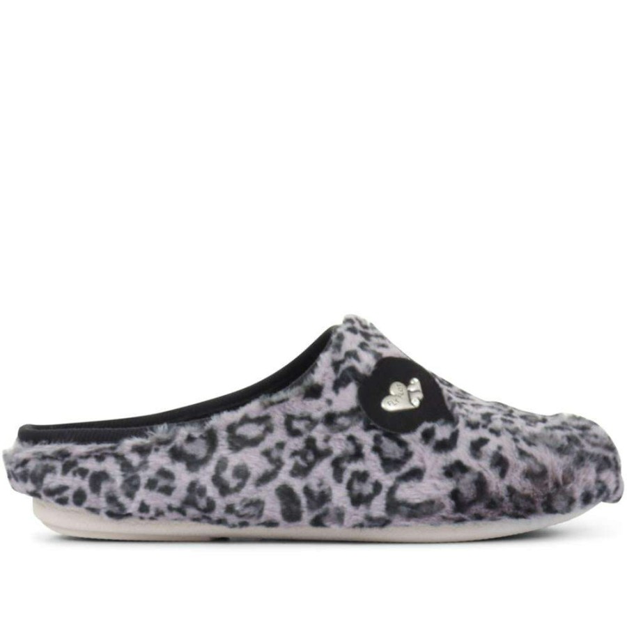 Women'S * | Fly Flot Wide Fit Ladies Slippers Fly32065 / 319 498 Grey Leopard