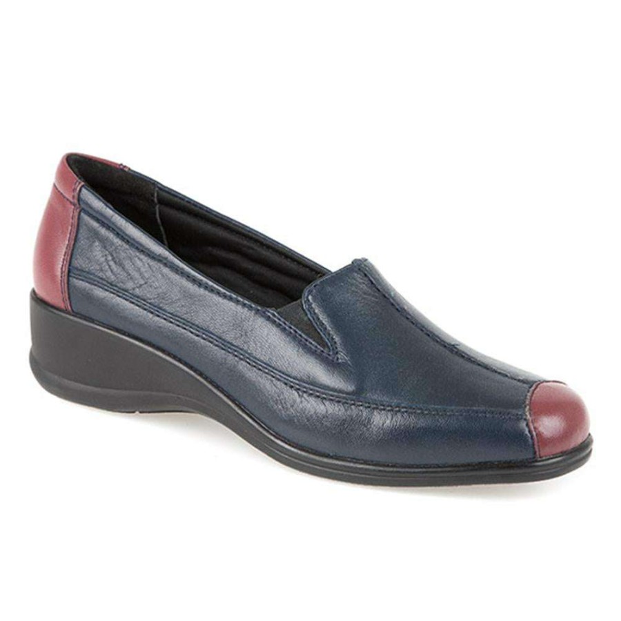 Women'S * | Pavers Shoes Wide Fit Leather Slip On With Contrasting Toe Cap Kf2113 / 305 107 Navy Multi