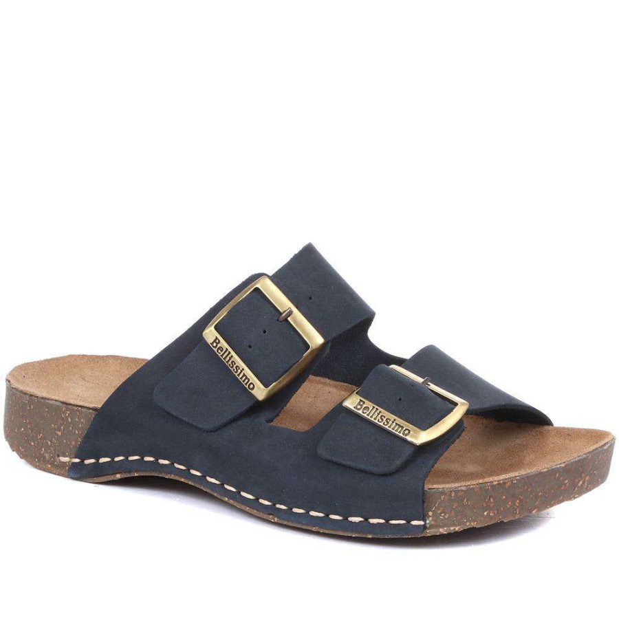 Women'S * | Bellissimo Leather Double Buckle Mule Sandals Belmetin33005 / 319 944 Navy