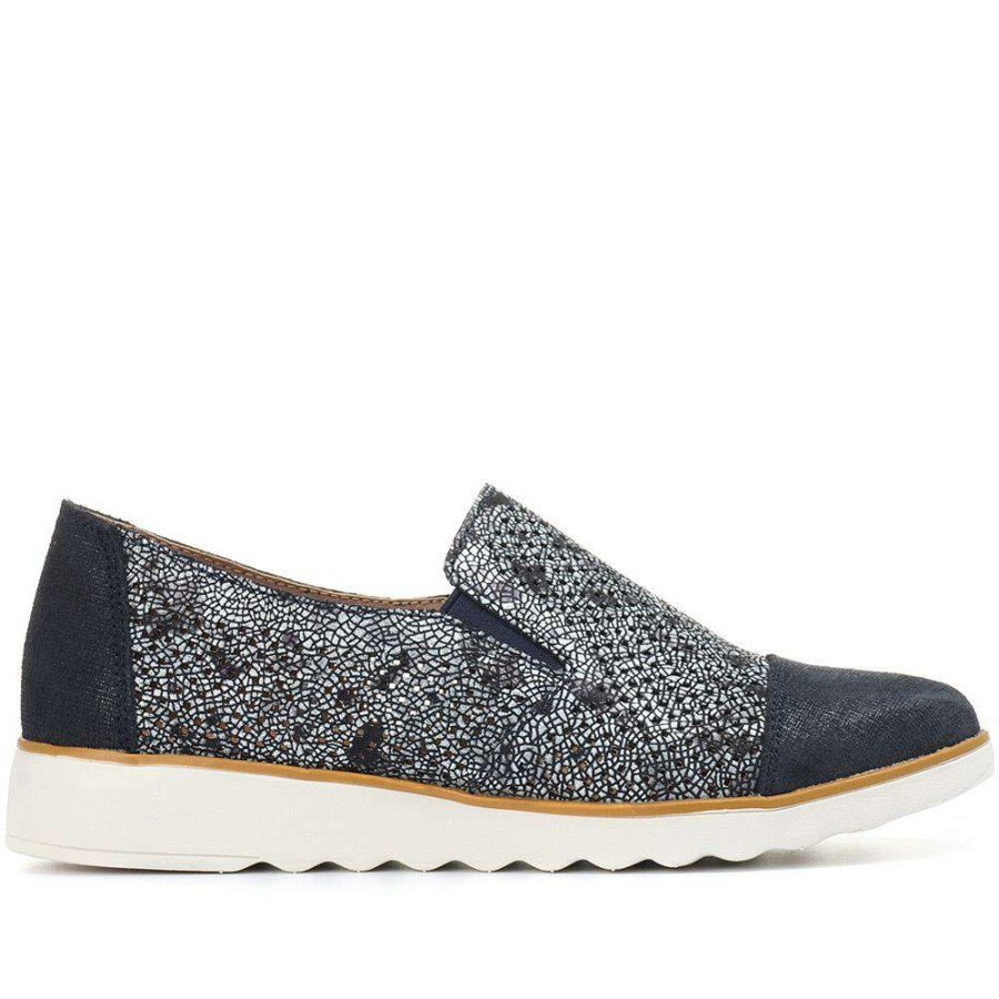 Women'S * | Pavers Wide Fit Metallic Leather Slip-On Brk29016 / 315 064 / 315 064 Navy Multi