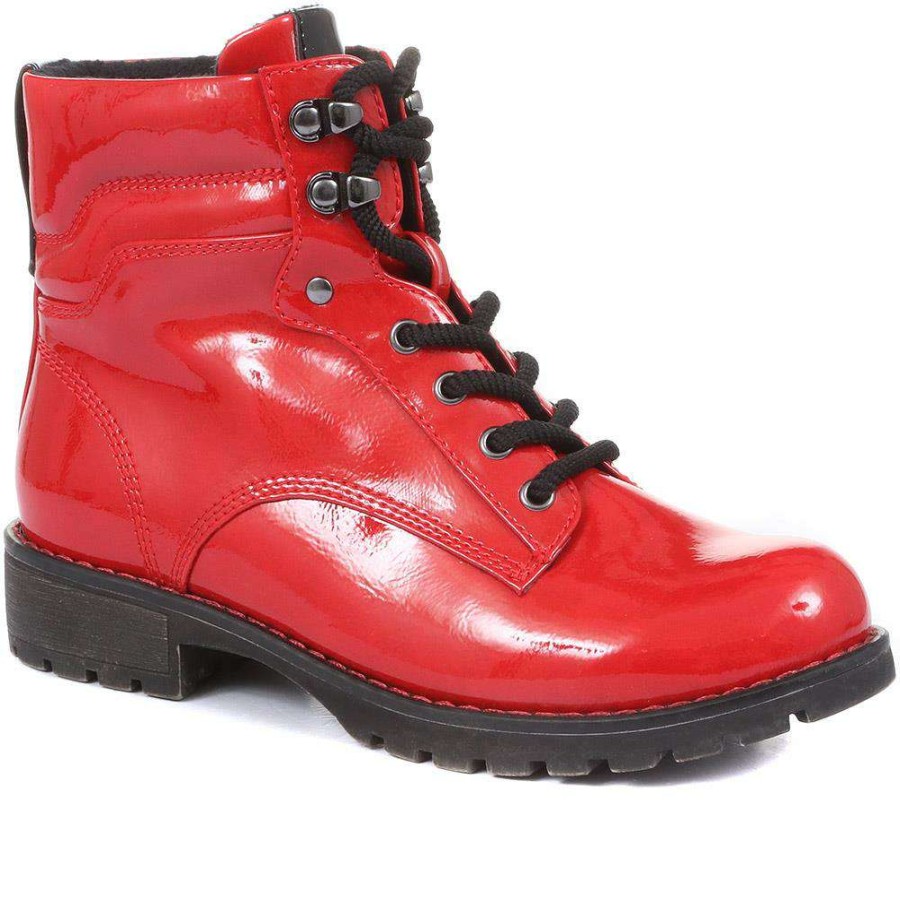 Women'S * | Pavers Boots Lace-Up High Shine Ankle Boot Jansp34001 / 320 274 Red Patent