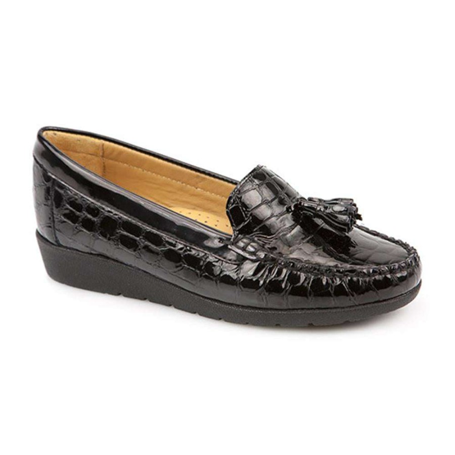 Women'S * | Kinloch Ladies Leather Moccasin Nap25504 / 309 455 Shoes Black Croc