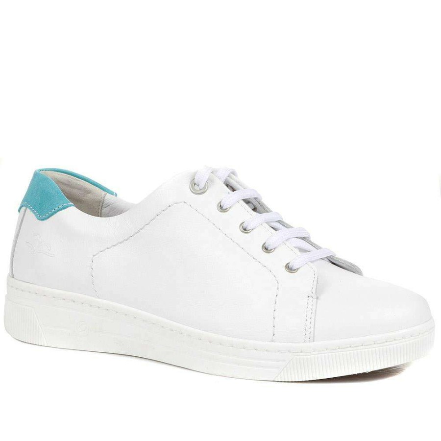 Women'S * | Fly Flot Lace-Up Leather Trainers Cal35011 / 321 532 White-Turquoise