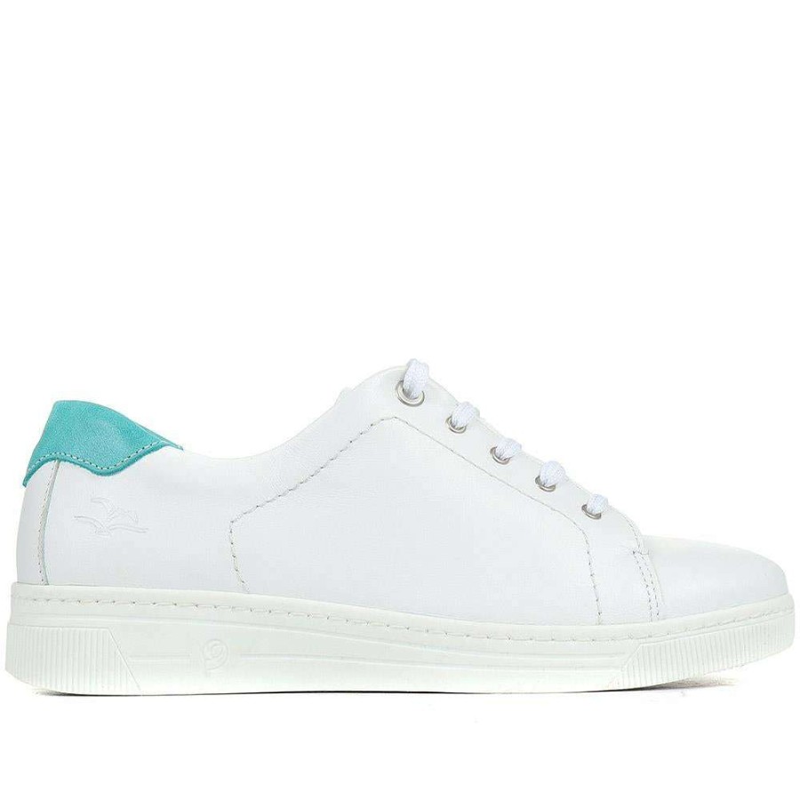 Women'S * | Fly Flot Lace-Up Leather Trainers Cal35011 / 321 532 White-Turquoise