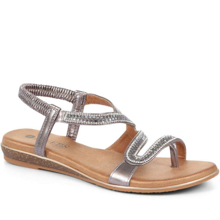 Women'S * | Pavers Ladies Gold Flat Stretch Fit Sandals Baizh33049 / 320 048 / 320 048 Pewter