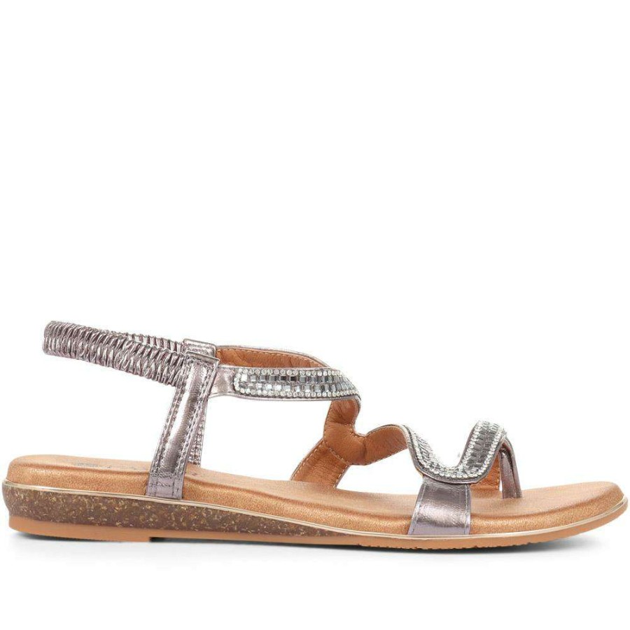 Women'S * | Pavers Ladies Gold Flat Stretch Fit Sandals Baizh33049 / 320 048 / 320 048 Pewter