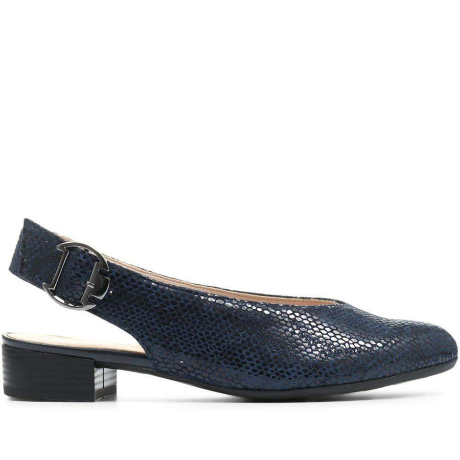 Women'S * | Pavers Wide Fit Pointed Toe Leather Slingback Shoes Alpin29000 / 315 435 Navy Snake