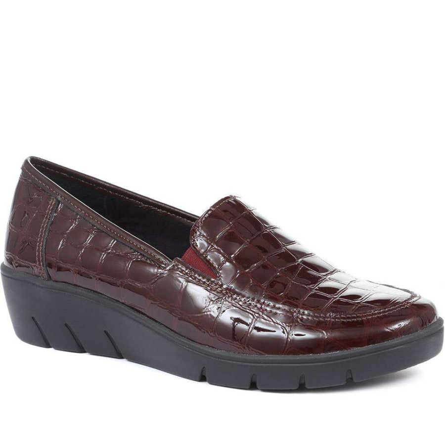 Women'S * | Fly Flot Wide Fit Leather Slip-On Shoes Rdsof32013 / 318 670 Burgundy Croc