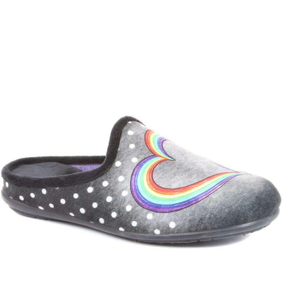 Women'S * | Pavers Novelty Rainbow Heart Slippers Relax34015 / 321 240 Black