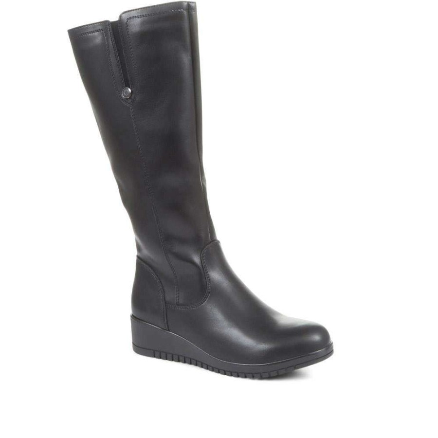 Women'S * | Pavers Wide Fit Women'S Knee High Wedge Boots Wlig34013 / 320 573 / 320 573 Black