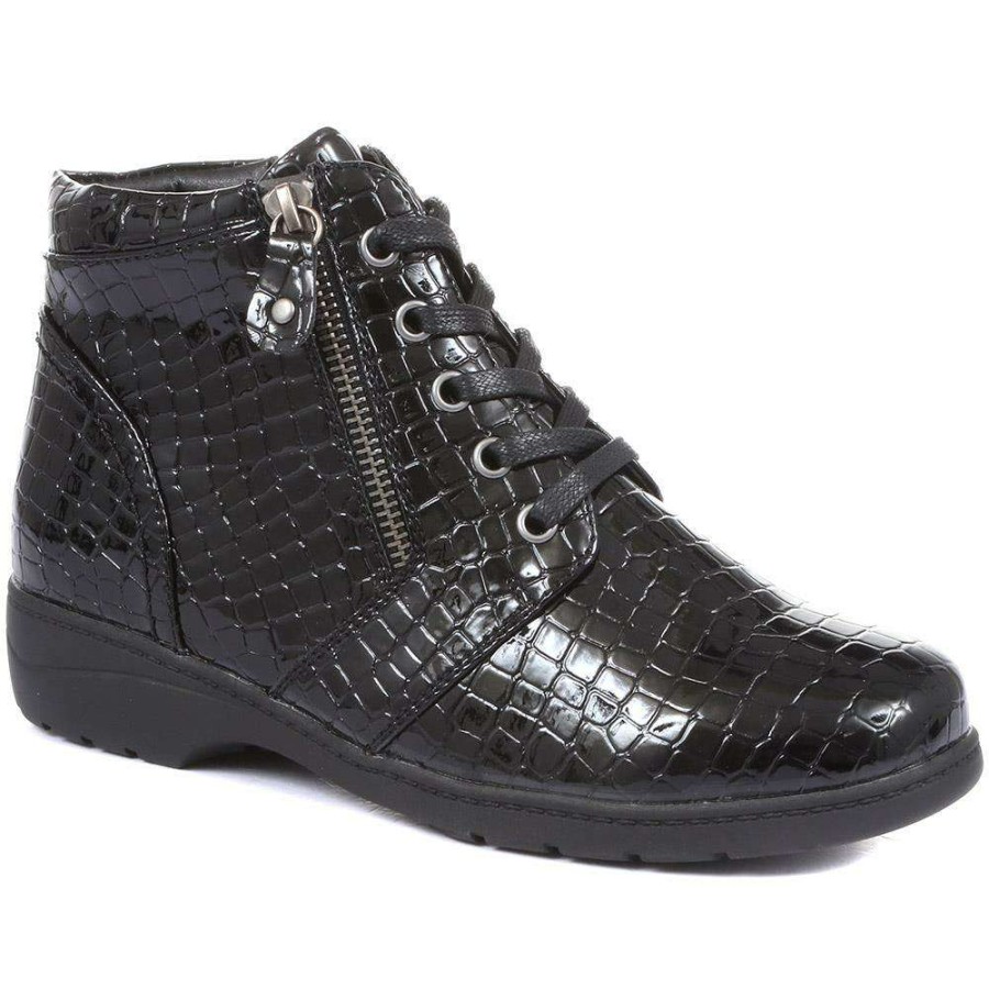 Women'S * | Pavers Snake Print Lace-Up Ankle Boots Wbins34105 / 320 609 Black Patent Croc