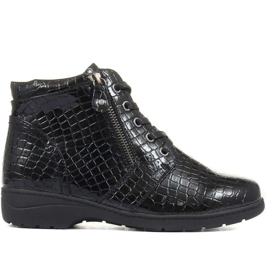 Women'S * | Pavers Snake Print Lace-Up Ankle Boots Wbins34105 / 320 609 Black Patent Croc