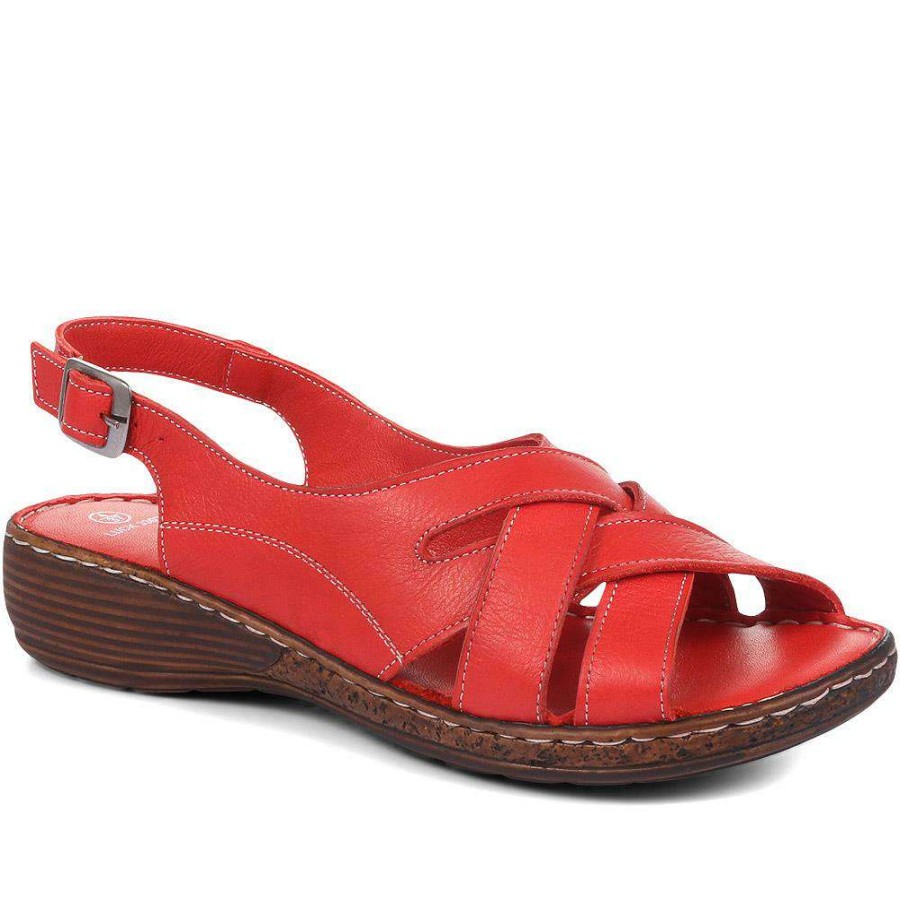 Women'S * | Pavers Ladies White Leather Summer Sandals Luck33023 / 320 590 / 320 590 Red