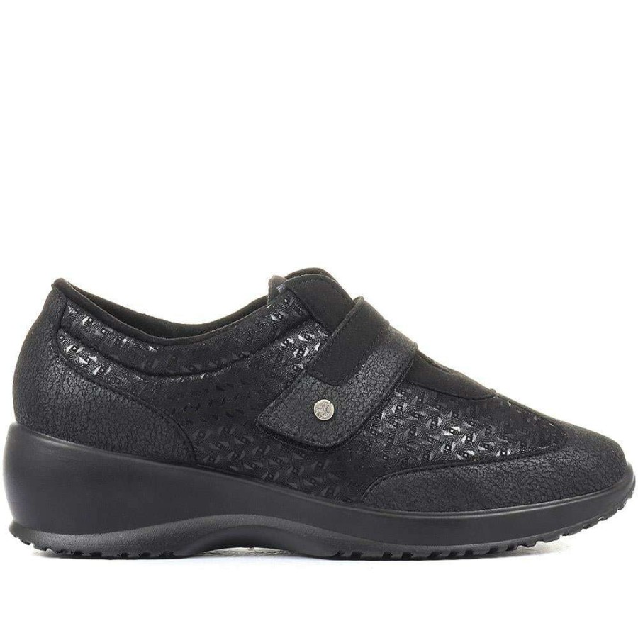 Women'S * | Fly Flot Shoes Wide Fit Anatomic Touch Fastening Shoe Fly34011 / 320 438 Black