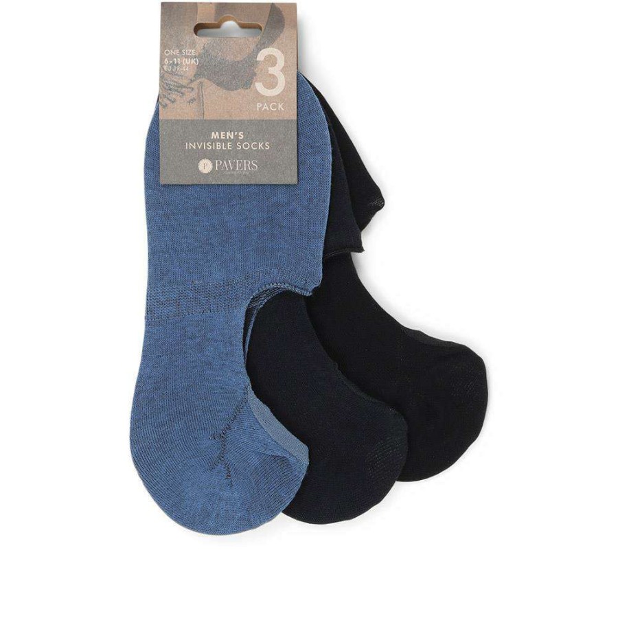 Accessories * | Pavers 3 Pack Men'S Cotton Rich Invisible Socks Yiwu31005 / 317 441 Blue Multi