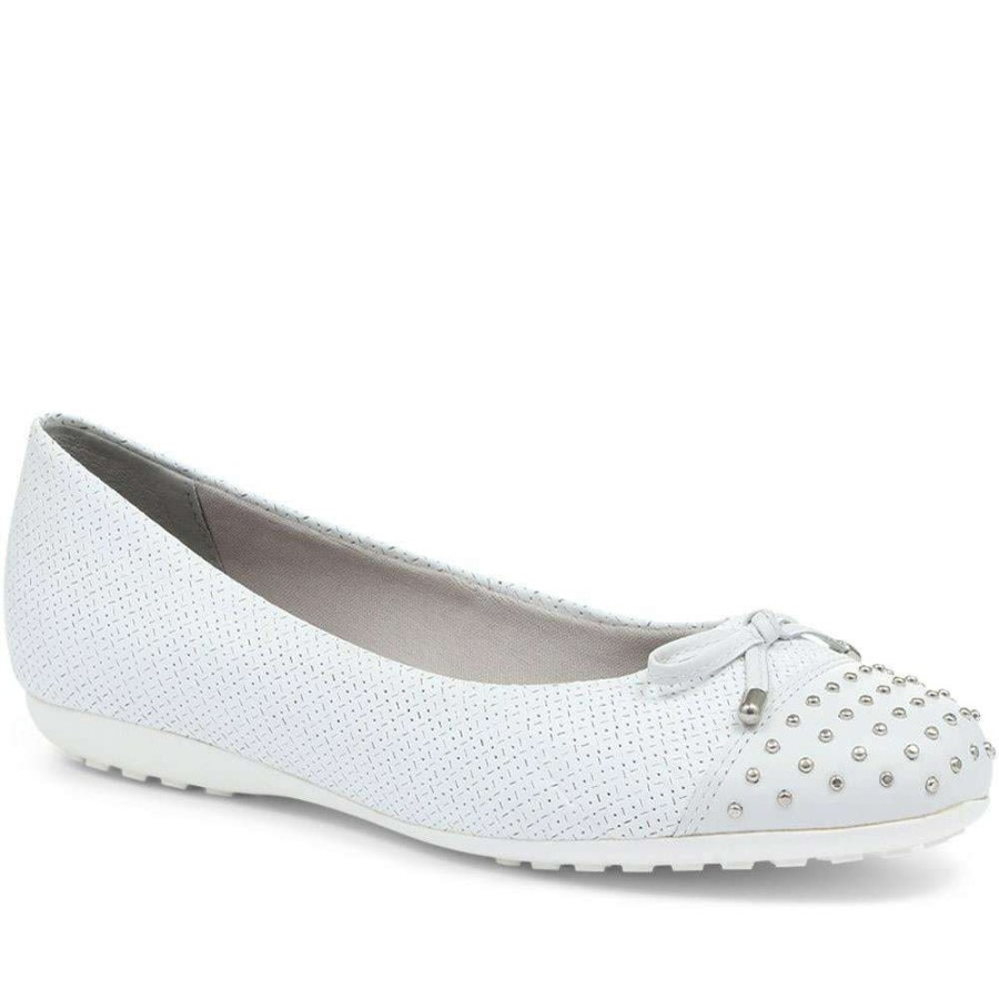 Women'S * | Bellissimo Studded Ballet Pump Belbot31007 / 318 077 White