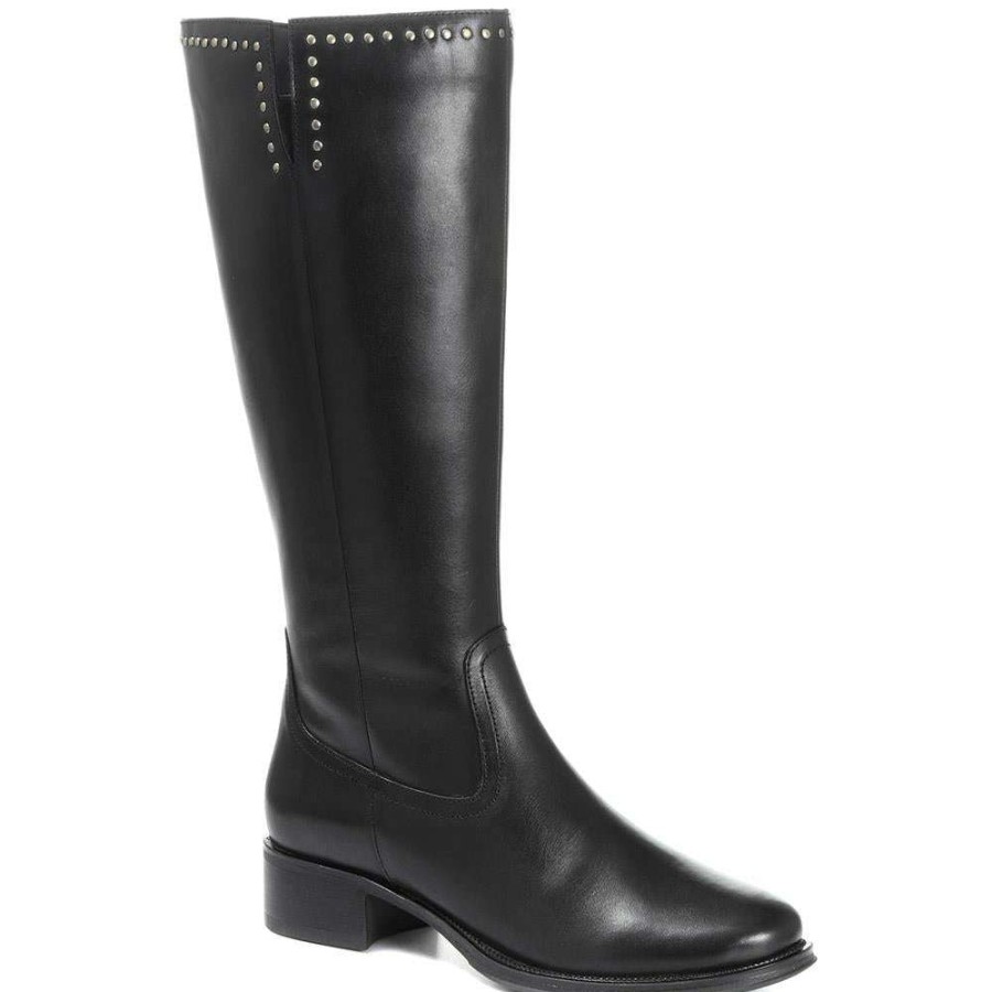 Women'S * | Pavers Wide Leg Leather Knee Boot Maver30037 / 317 289 Black