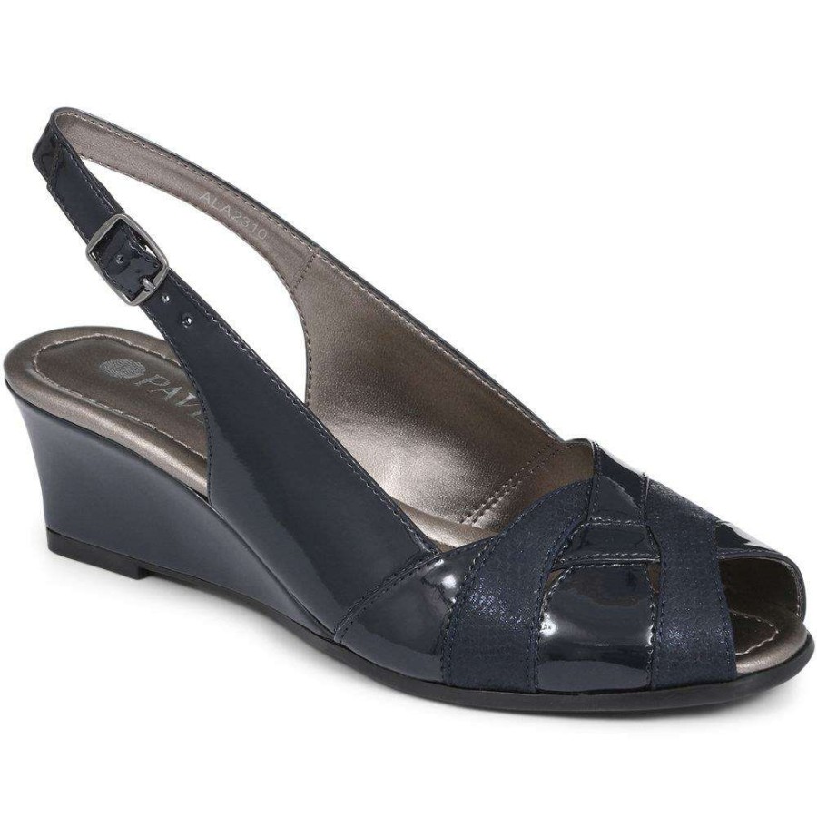 Women'S * | Pavers Sandals Wedge Slingback Shoe Ala2310 / 307 429 Navy Patent