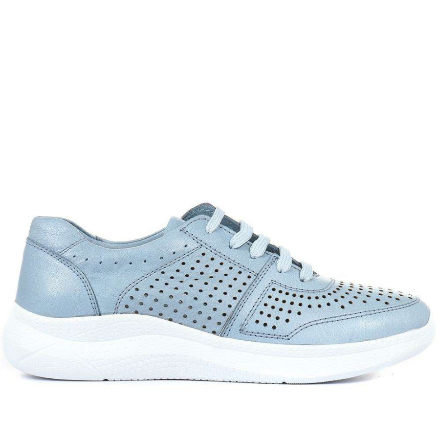 Women'S * | Pavers Leather Cut-Out Lace-Up Trainers Meta33003 / 320 098 Sneakers Denim