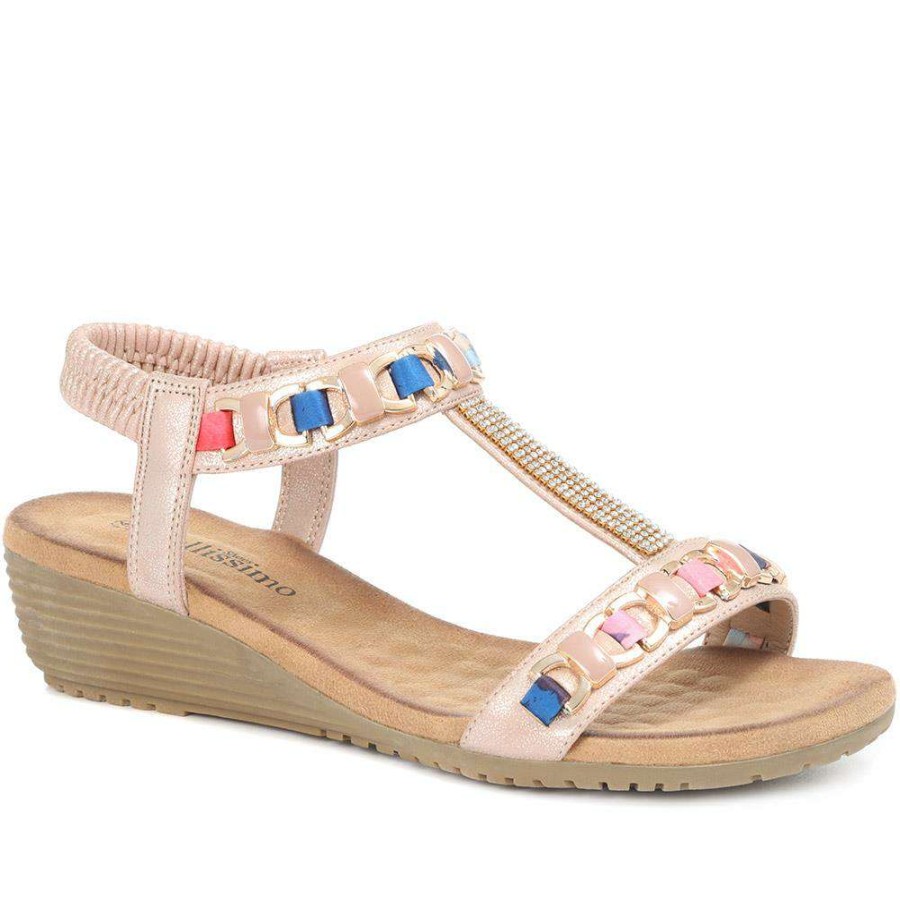 Women'S * | Bellissimo Sandals Embellished T-Bar Sandal With Wedge Heel Belbai31037 / 317 958