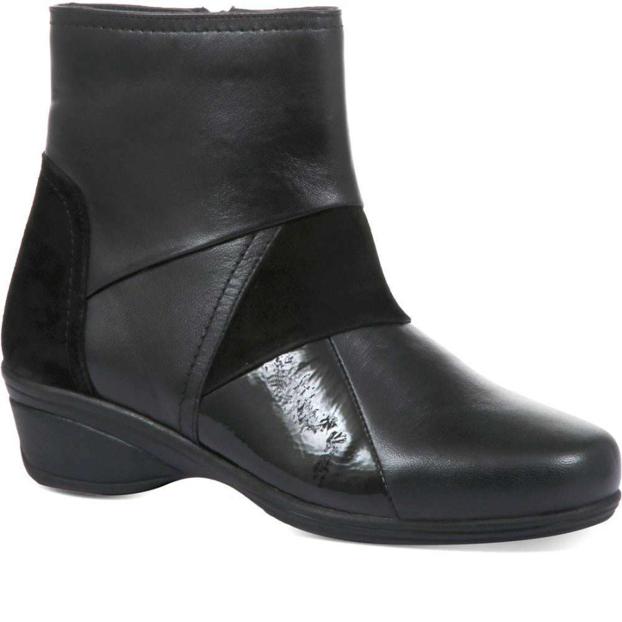 Women'S * | Pavers Wedge Leather Ankle Boots Kf32035 / 319 260 Black