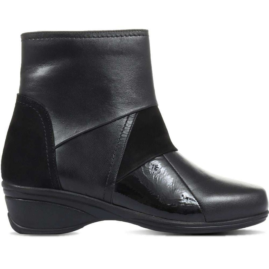 Women'S * | Pavers Wedge Leather Ankle Boots Kf32035 / 319 260 Black