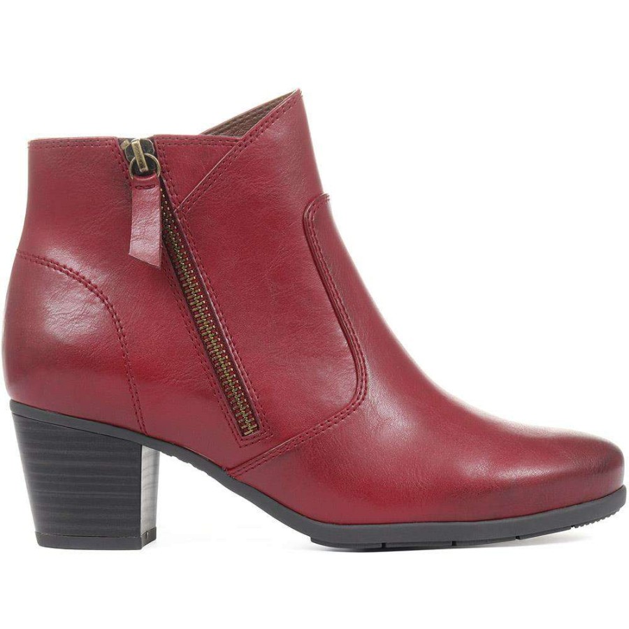 Women'S * | Pavers Wide Fit Mid-Heel Ankle Boots Jansp32023 / 318 597 Bordeaux