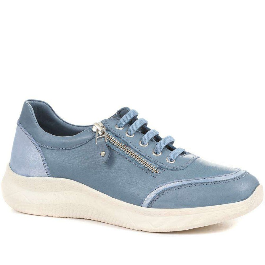 Women'S * | Bellissimo Sneakers Lace-Up Leather Trainers Belmeta35005 / 322 233 Blue