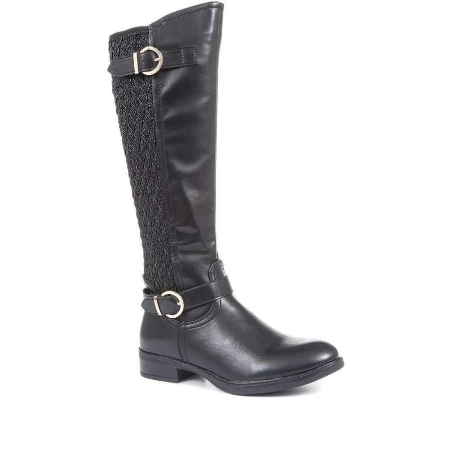 Women'S * | Pavers Patterned Stretch Panel Knee-High Boots Wbins34177 / 320 710 Black