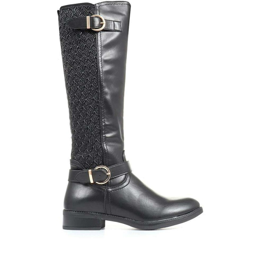 Women'S * | Pavers Patterned Stretch Panel Knee-High Boots Wbins34177 / 320 710 Black