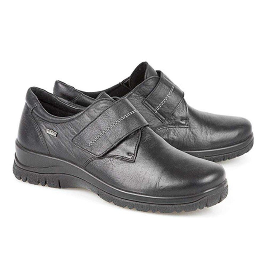 Women'S * | Pavers Wide Fit Water Resistant Leather Touch Fasten Shoe Alpin2212 / 306 127 Shoes Black