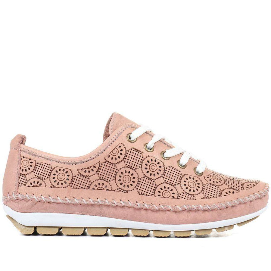 Women'S * | Pavers Wide Fit Leather Lace-Up Trainers Simin33001 / 320 597 Blush