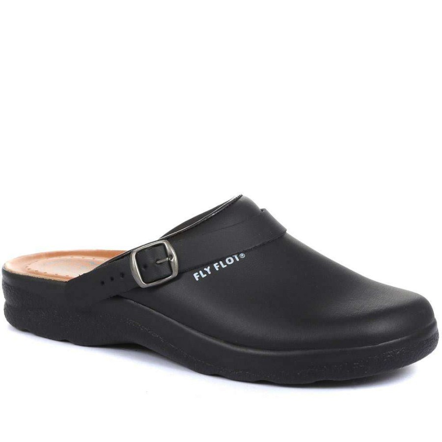 Women'S * | Fly Flot Wide Fit Anatomic Leather Work Clogs Flyclog2010 / 301 573 Black