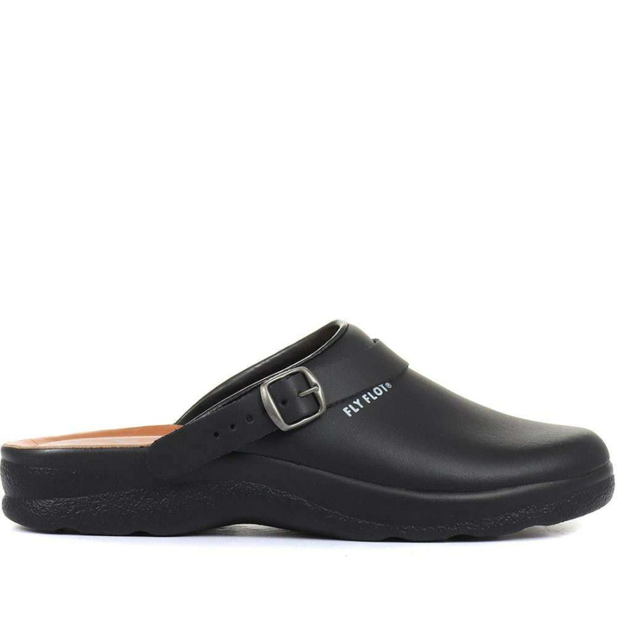 Women'S * | Fly Flot Wide Fit Anatomic Leather Work Clogs Flyclog2010 / 301 573 Black