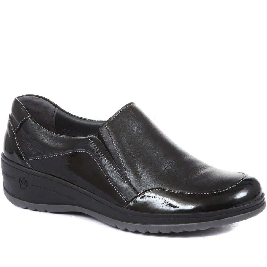 Women'S * | Fly Flot Shoes Leather Slip-On Trouser Shoe Cal34015 / 320 649 Black