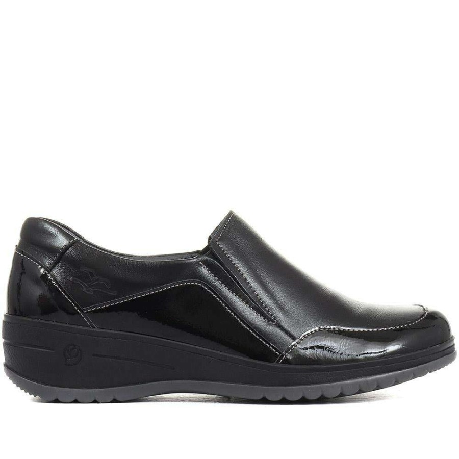 Women'S * | Fly Flot Shoes Leather Slip-On Trouser Shoe Cal34015 / 320 649 Black