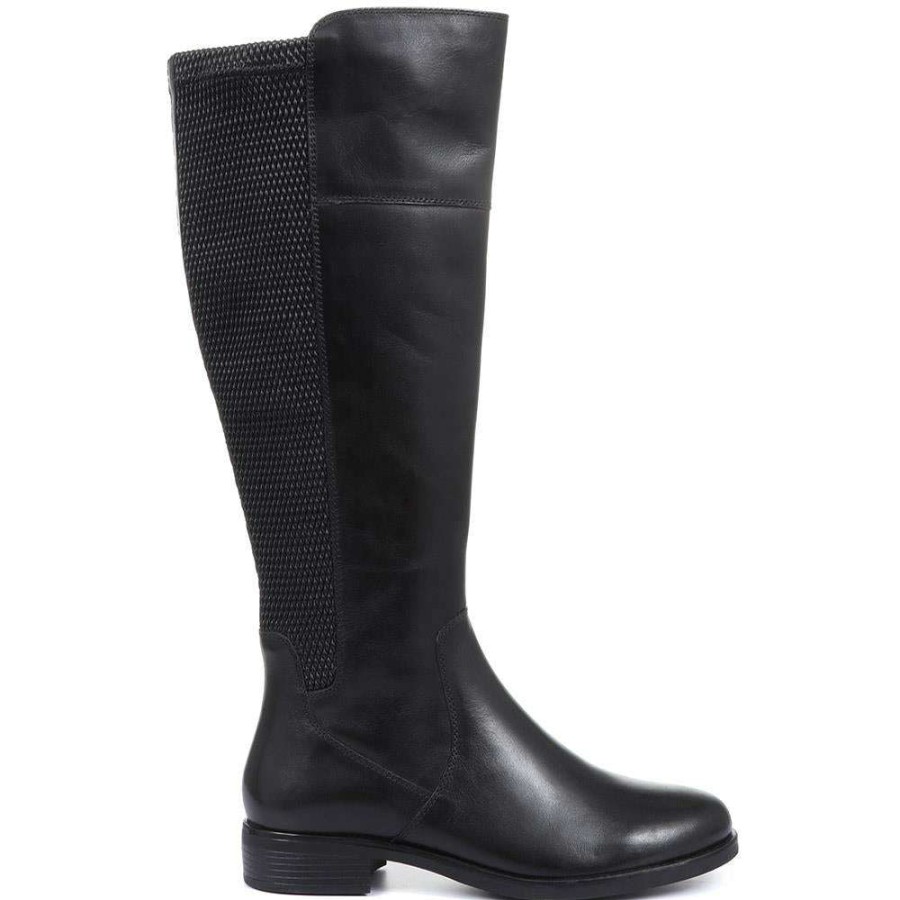 Women'S * | Pavers Ladies Stretch Fit Leather Knee High Boots Rnb32019 / 319 210 / 319 210 Black