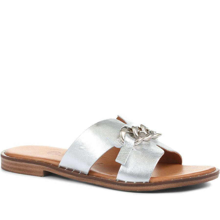 Women'S * | Kinloch Slip-On Leather Mule Sandals Metin35501 / 322 308 Silver