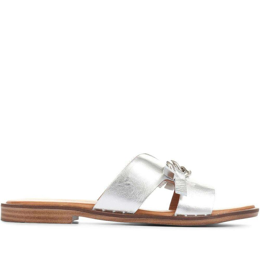 Women'S * | Kinloch Slip-On Leather Mule Sandals Metin35501 / 322 308 Silver