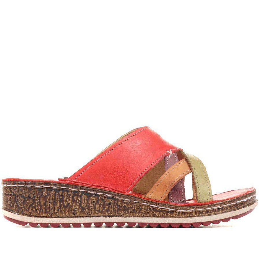 Women'S * | Pavers Leather Mule Sandals Cay35005 / 321 799 Red