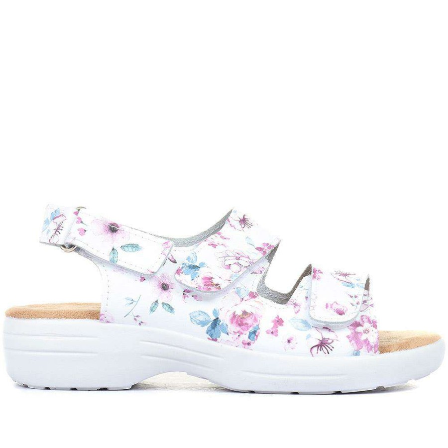 Women'S * | Pavers Adjustable White And Pink Floral Sandals Poly33013 / 320 935 / 320 935 White Floral