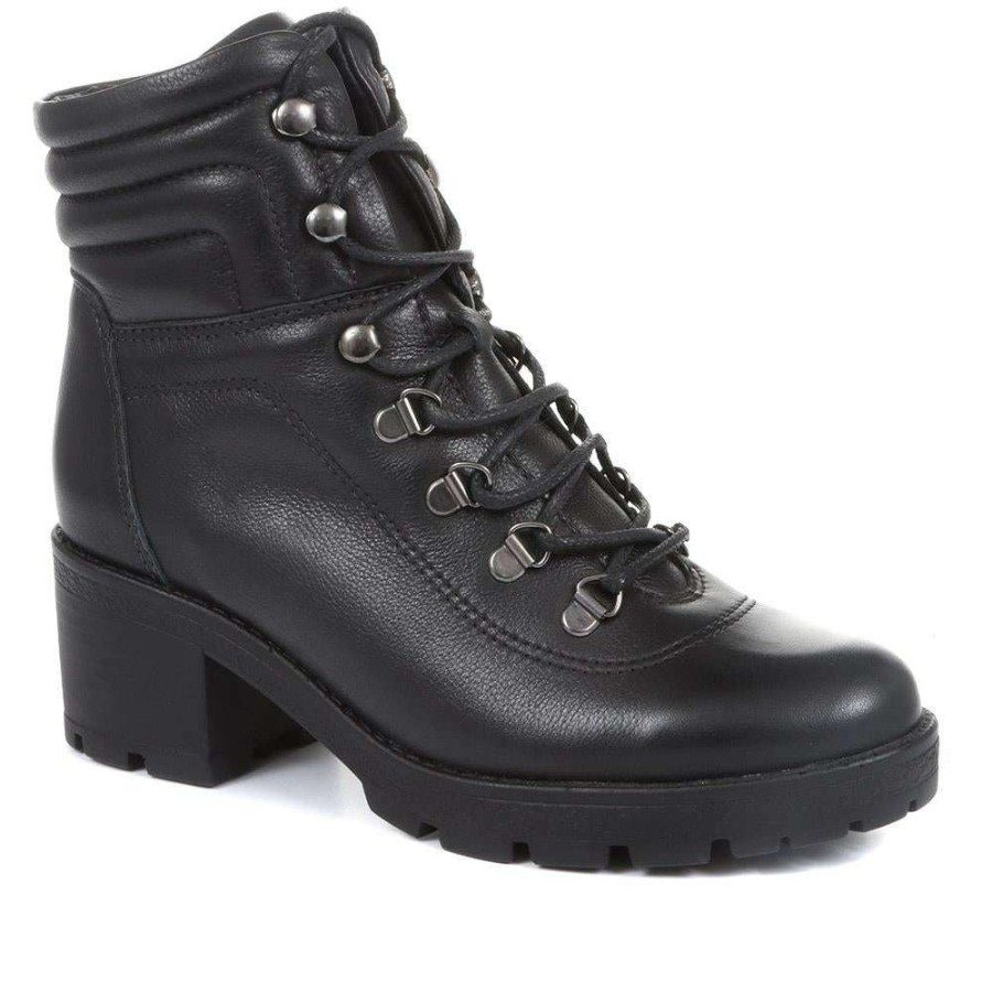 Women'S * | Bellissimo Heeled Leather Hiker Boots Belbot34011 / 320 446 Black